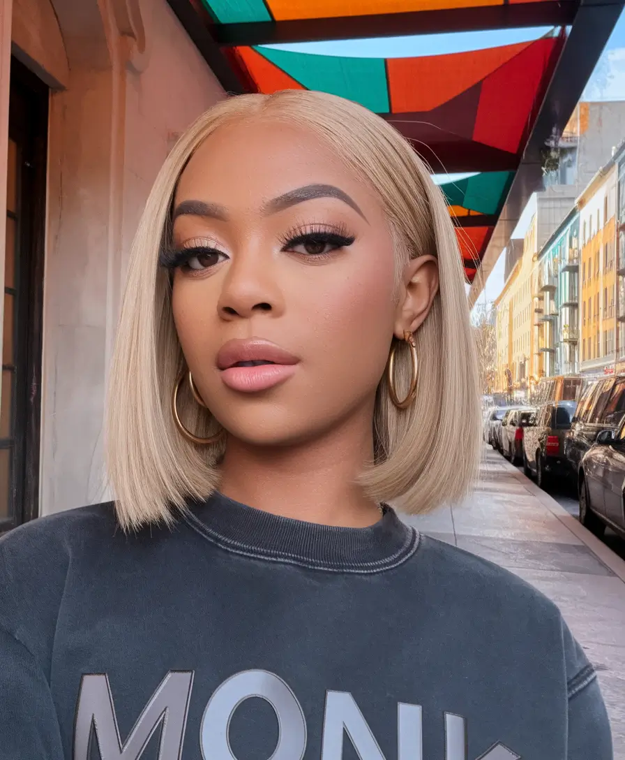 september hair color ideas black women Chic Champagne Blonde Bob on Black Women
