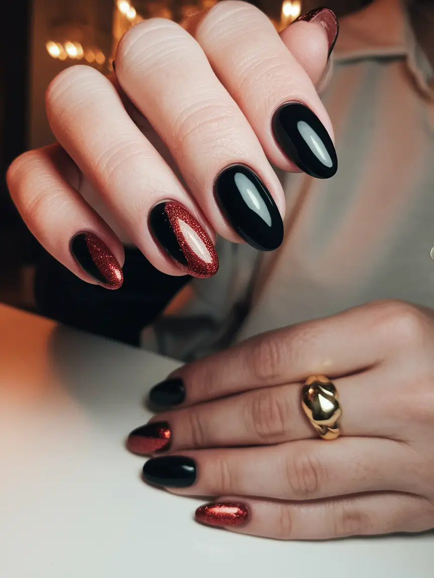 september nails designs red Midnight Black with Fiery Red Accent