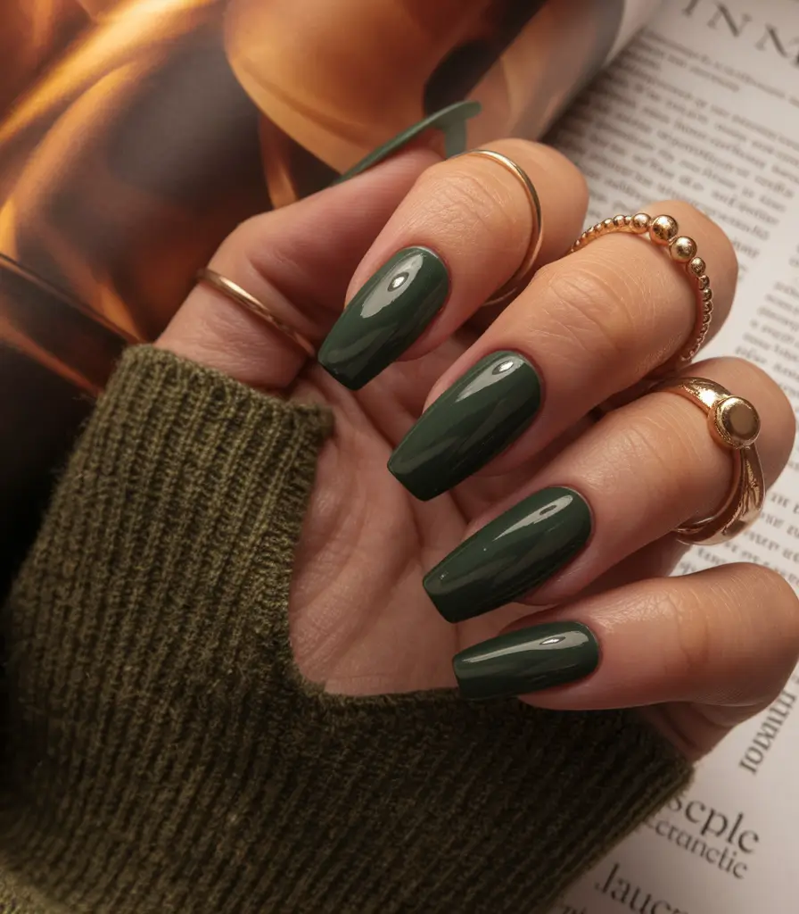 september nails designs fall Dark Green Luxe for Cozy September Vibes
