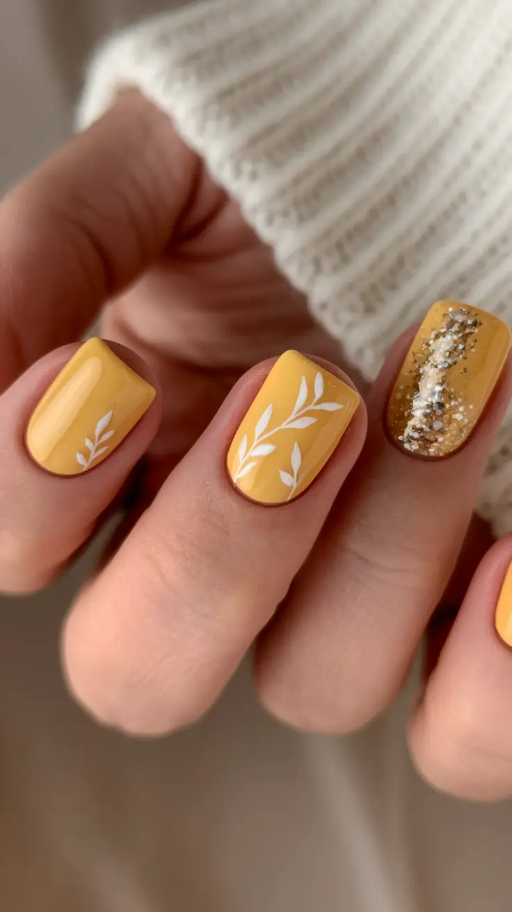 september nails designs Golden Mustard & Autumn Leaf