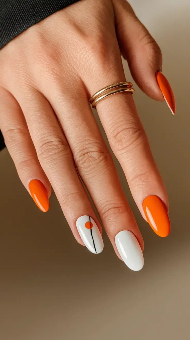 september nails designs Minimal Orange & Dot Art