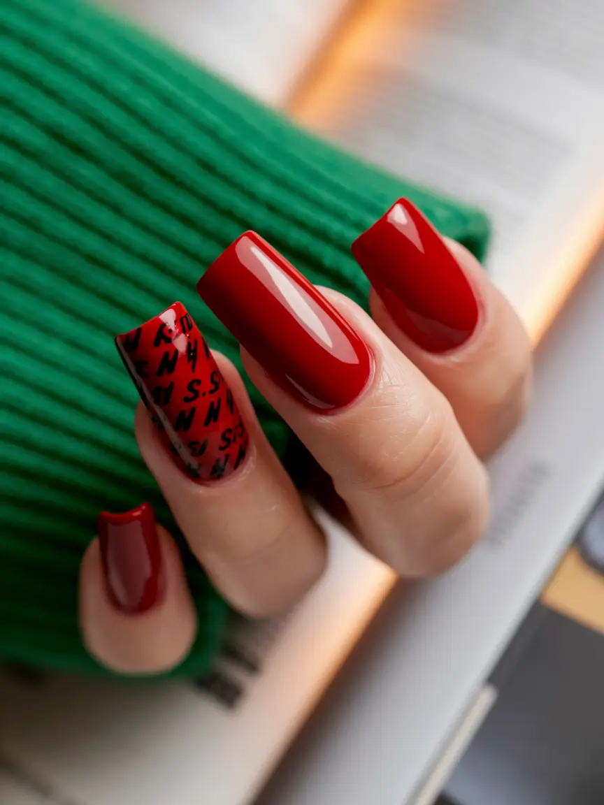 september nails designs red Statement Red with Typography Accent