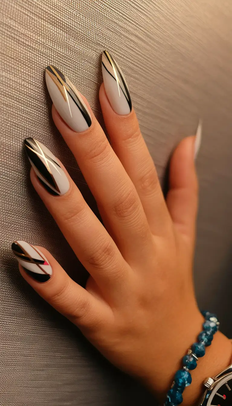 september nails designs almond Graphic Chic with Matte Geometry