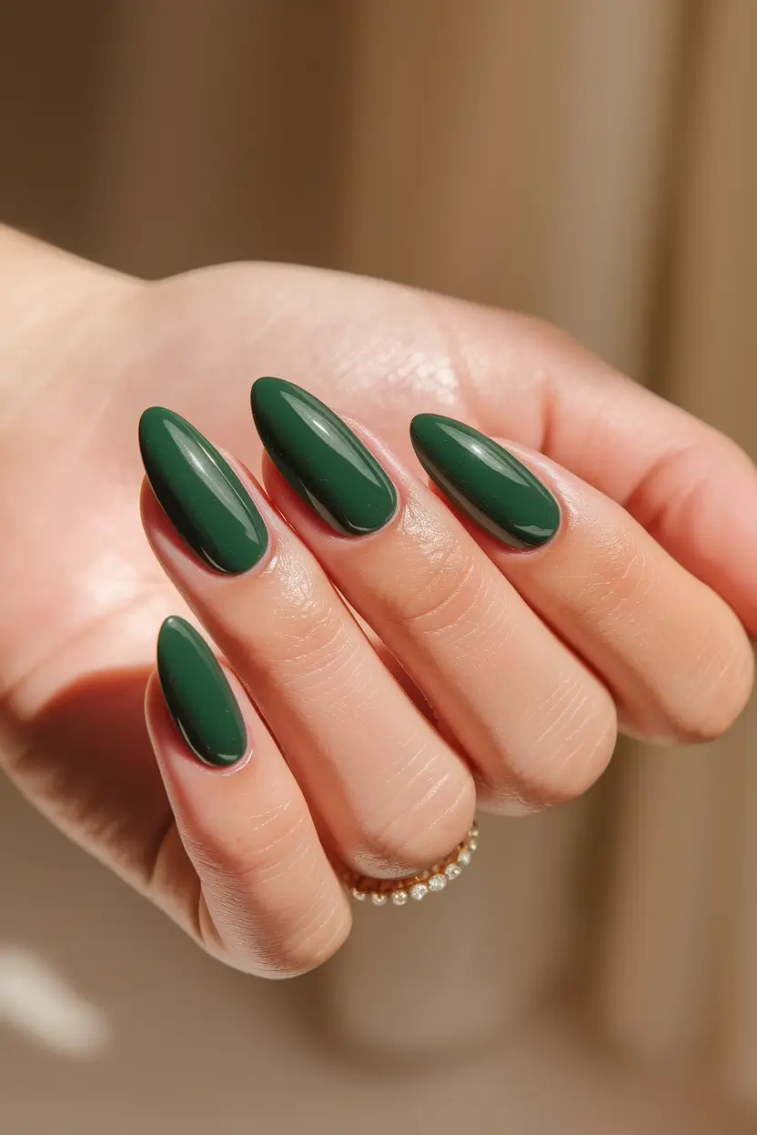 september nails designs fall green Classic Fall Green with Almond Elegance