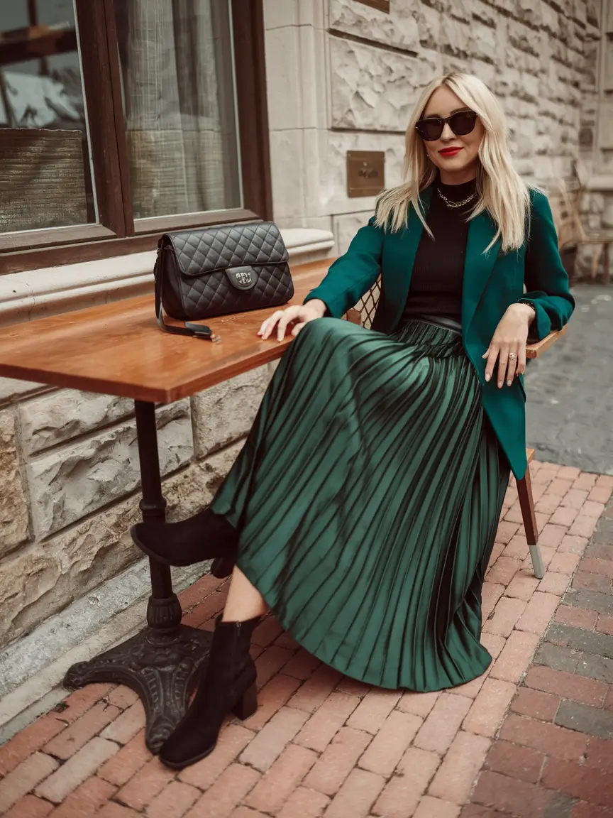 Top Fashion Trends Women for Fall 2025 Teal Pleats & Café Charisma