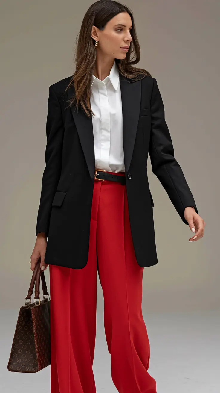 Top Fashion Trends Women for Fall 2025 Tux-Meets-Crimson Confidence