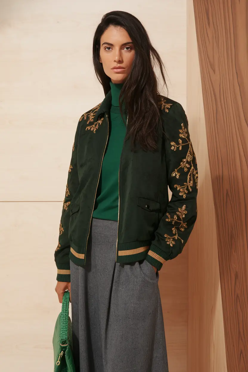 Top Fashion Trends Women for Fall 2025 Embroidered Bomber & Heritage Hues