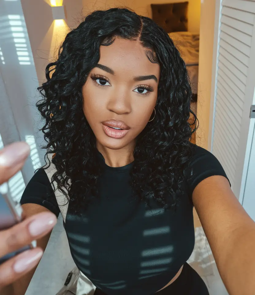 Top Hair Colors for Black Women This Fall 2025 Inky Black Spiral Bob