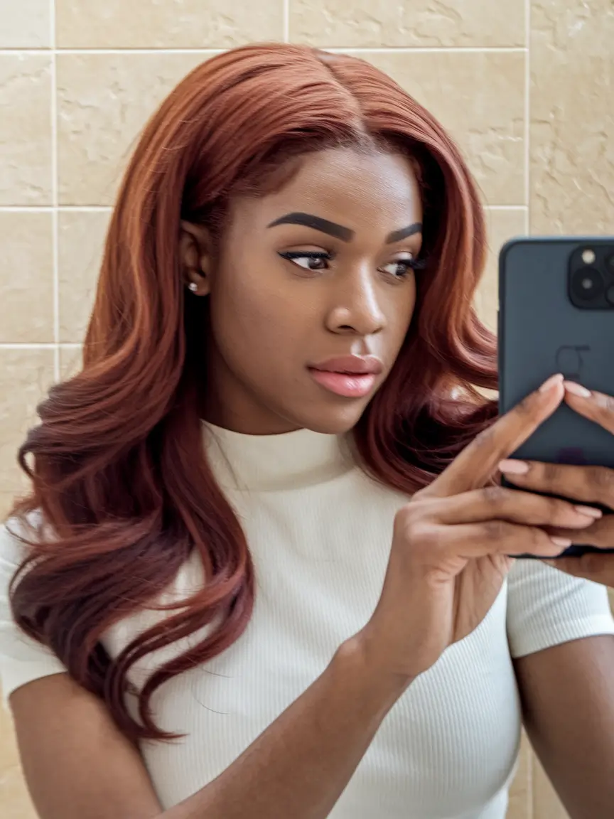 Top Hair Colors for Black Women This Fall 2025 Toasted Chestnut Selfie Waves