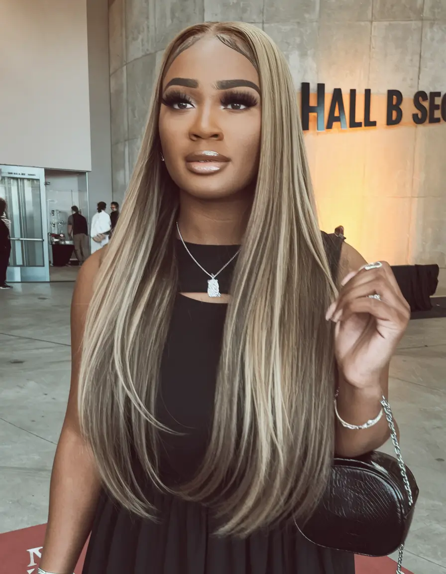 Top Hair Colors for Black Women This Fall 2025 Almond-Latte Ribbon Blonde