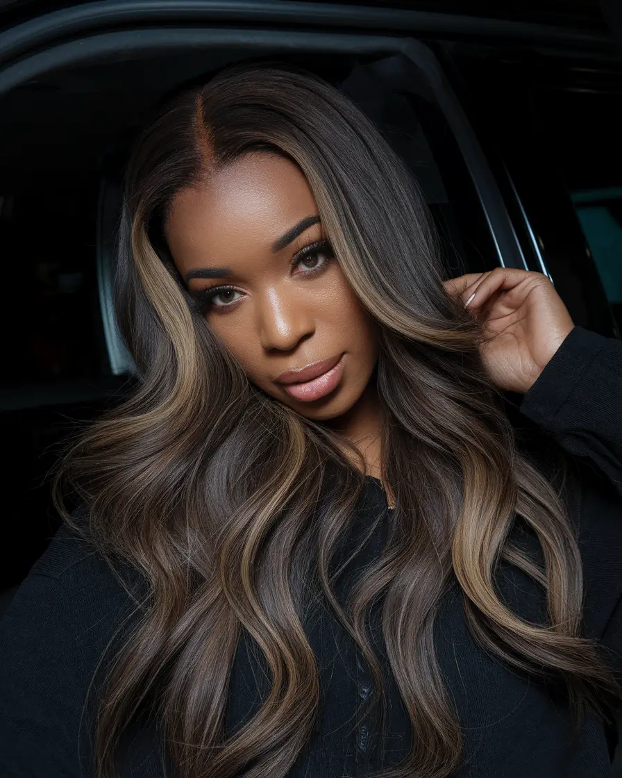 Top Hair Colors for Black Women This Fall 2025 Smoky Mocha Balayage Waves