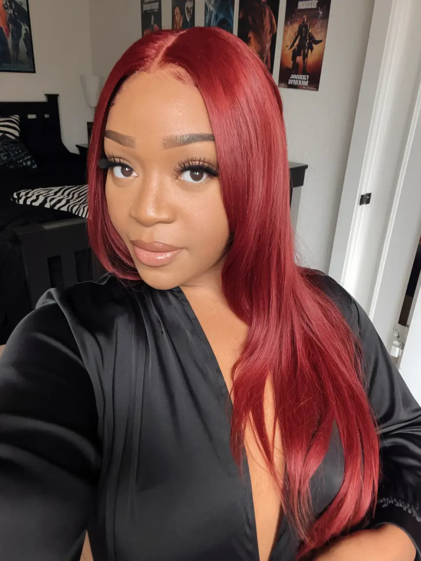 Top Hair Colors for Black Women This Fall 2025 Crimson Satin Showstopper