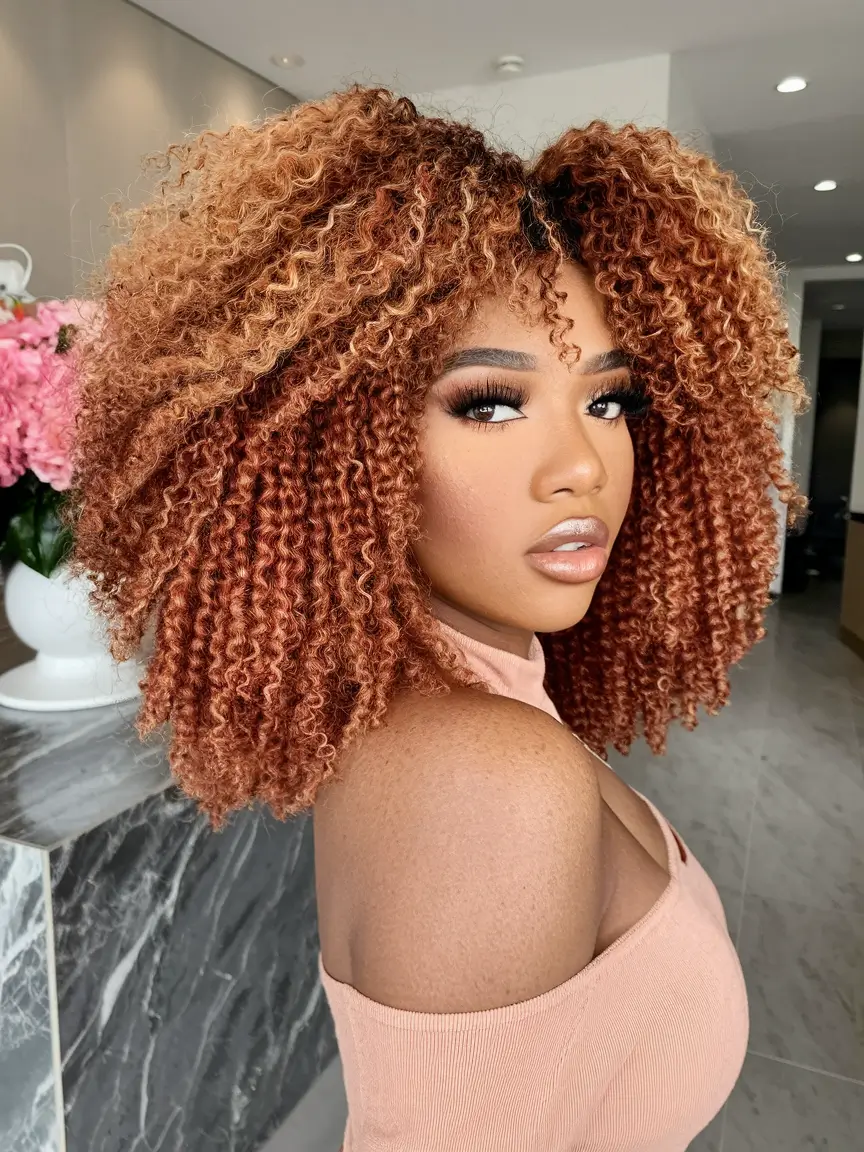 Top Hair Colors for Black Women This Fall 2025 Caramel Crunch Spiral Fro
