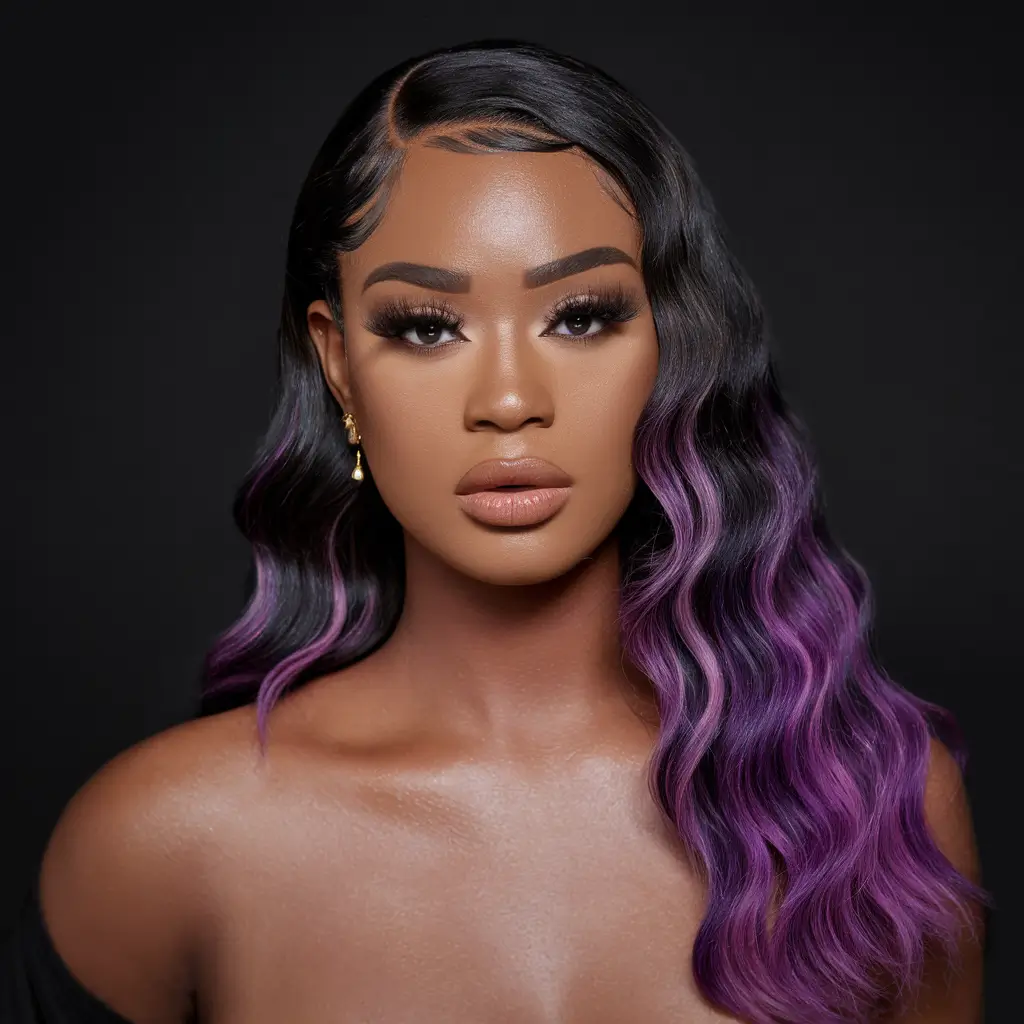 Top Hair Colors for Black Women This Fall 2025 Midnight-to-Amethyst Melt