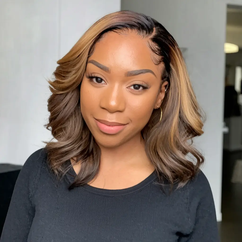Top Hair Colors for Black Women This Fall 2025 Honey-Dipped Lob With Soft Curls