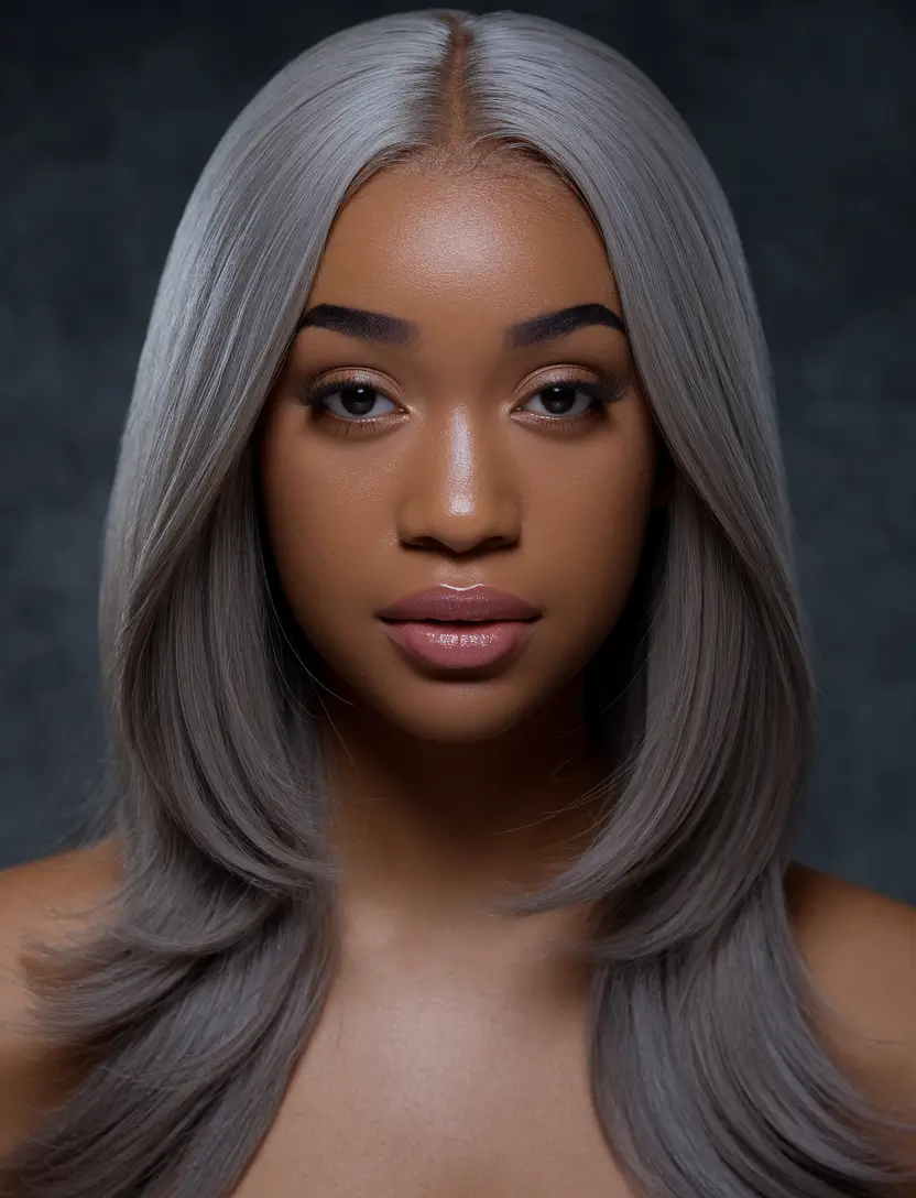 Top Hair Colors for Black Women This Fall 2025 Frosted Silver Elegance