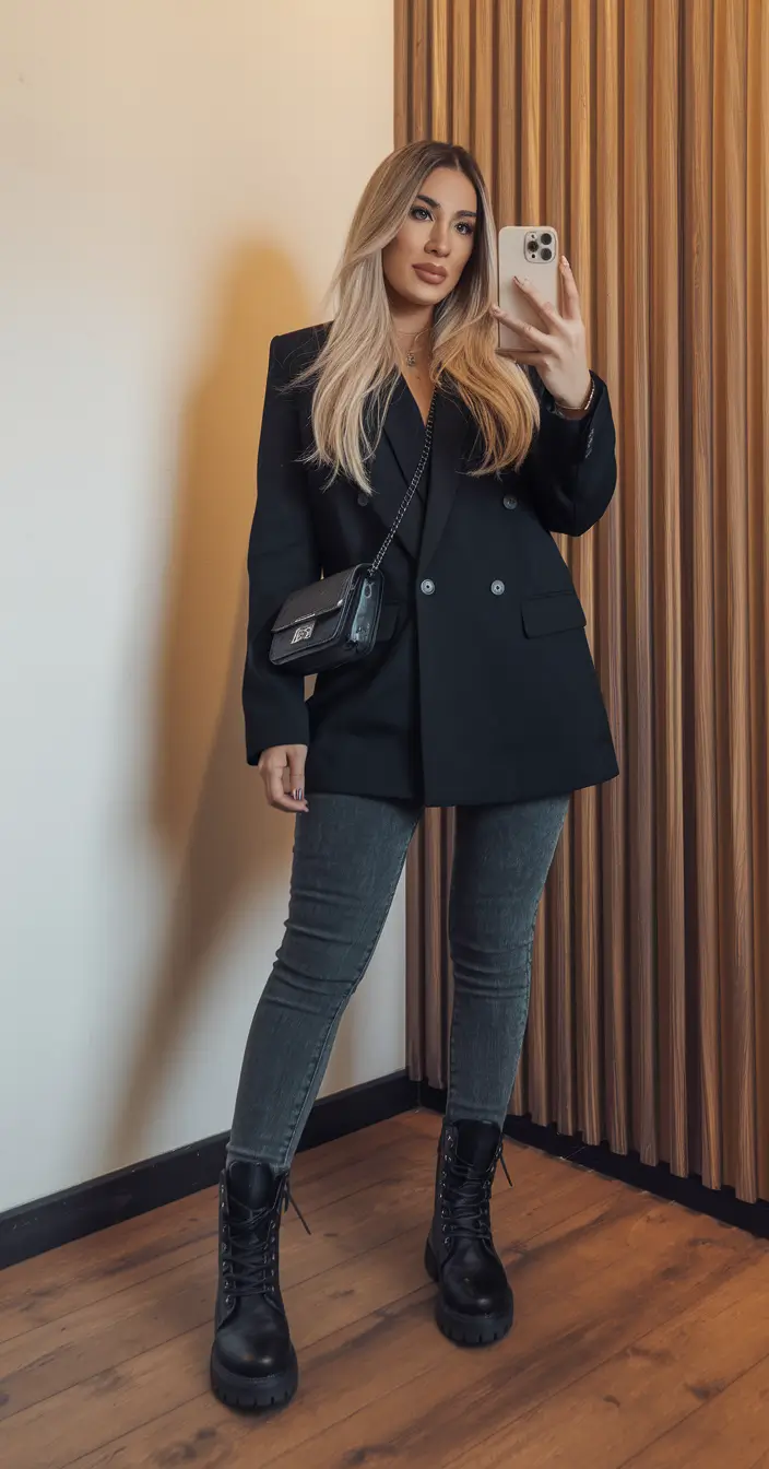 Trendy Fall Fashion outfits for Latina Women in 2025+Oversized Blazer & Combat Boots Power Combo