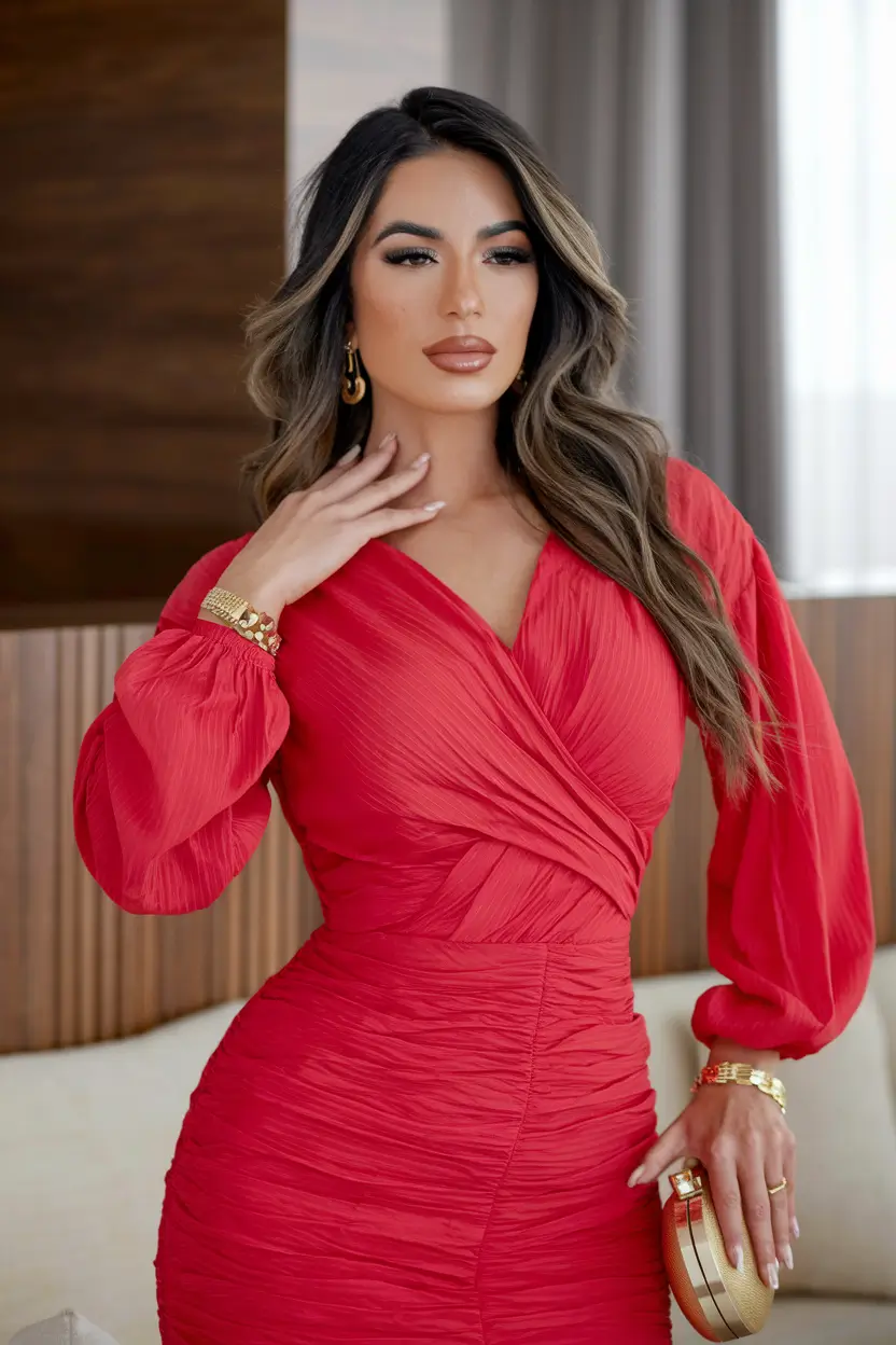 Trendy Fall Fashion outfits for Latina Women in 2025+Scarlet Ruched Dress for After-Dark Glamour