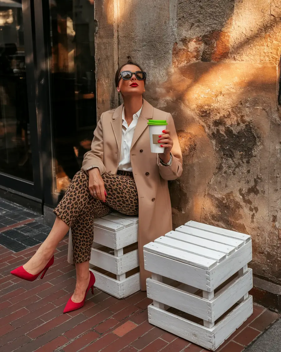 Casual autumn street style chic Effortless Coffee Break Elegance