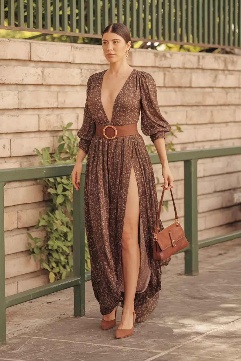 fall fashion outfits Boho Chocolate Maxi with Dramatic Slit