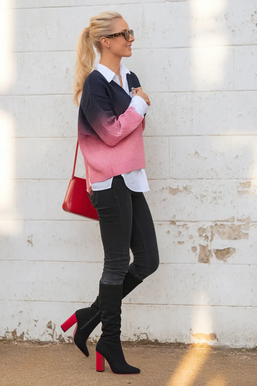 fall fashion outfits Color-Block Crush: Ombre Knit & Jet-Black Denim