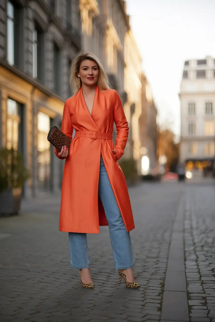 fall fashion outfits casual Orange Crush with Denim Ease