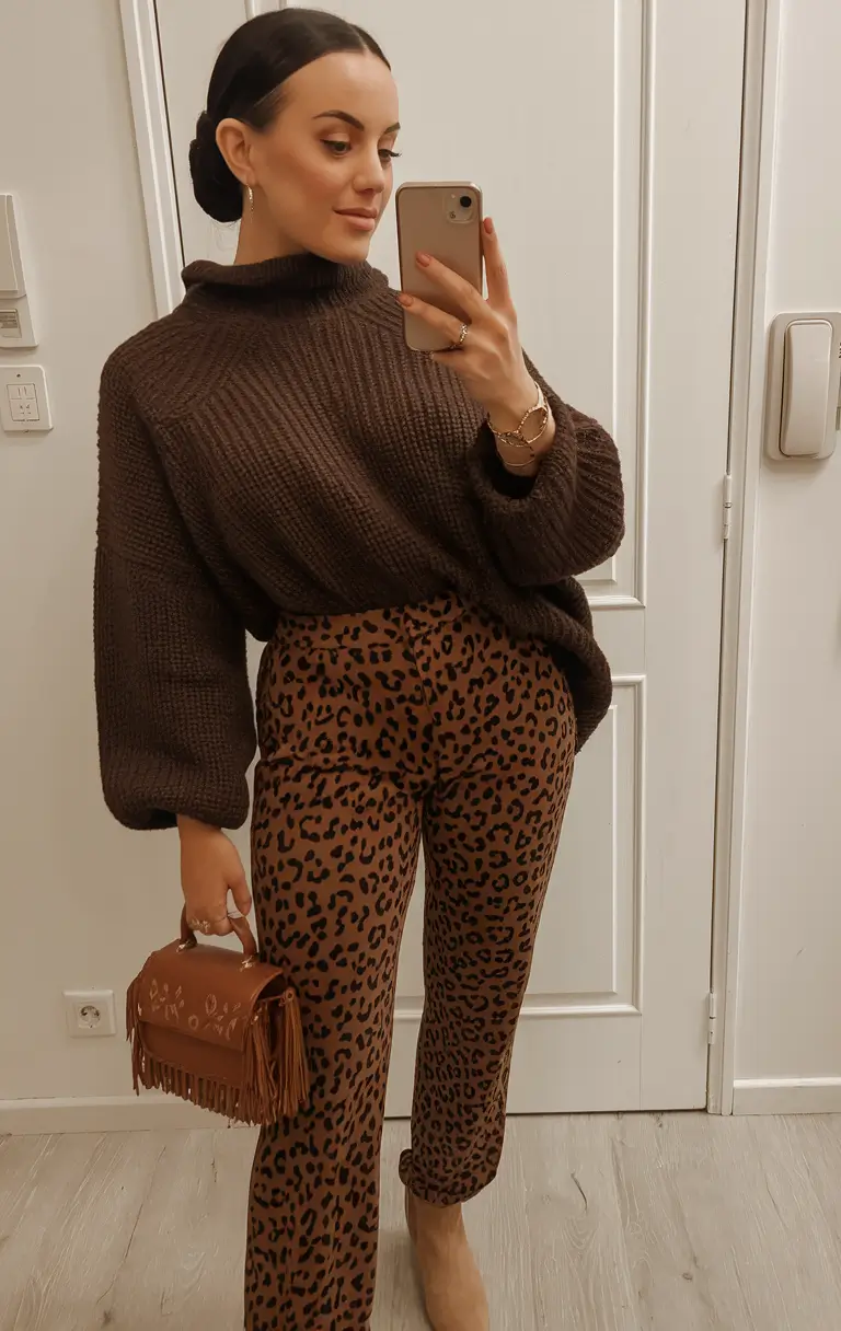 Trendy outfits Picks for the 2025 Fall Season Cocoa Knit Meets Leopard Swagger