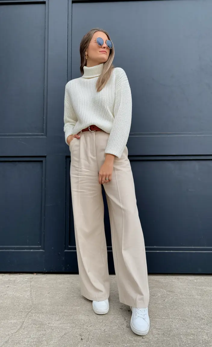 Trendy outfits Picks for the 2025 Fall Season Creamy Tones & Wide-Leg Ease