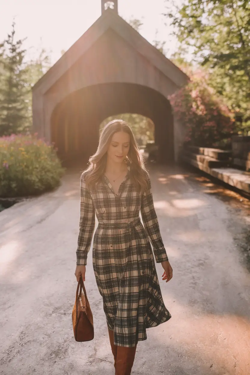 warm fall outfits weather Timeless Plaid for the Golden Hour