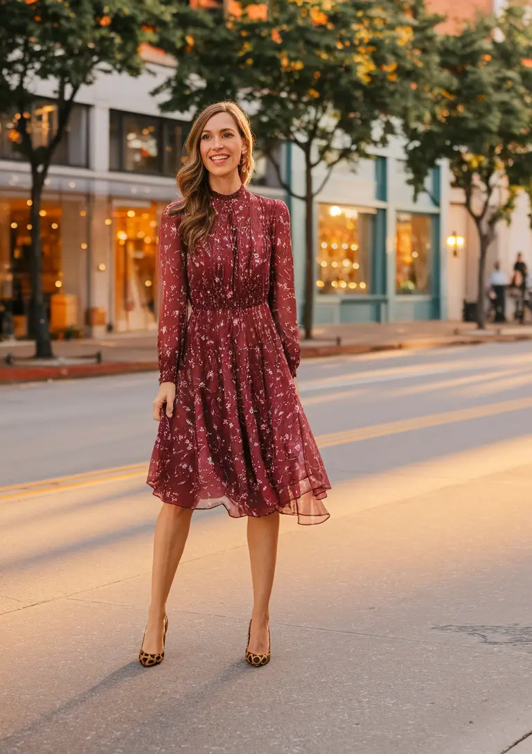 warm fall outfits women Day-to-Night in Cranberry Chiffon