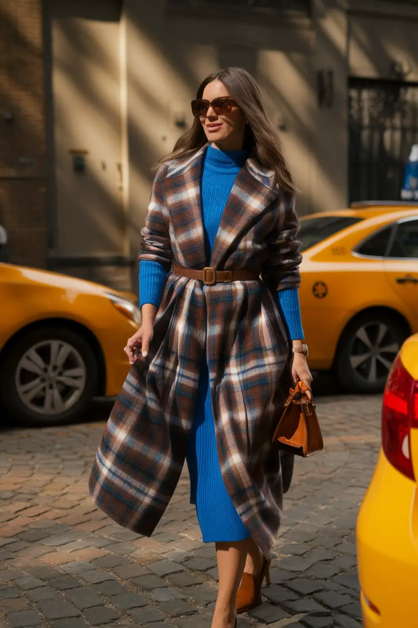 warm fall outfits casual Bold Blue Wrapped in Classic Plaid
