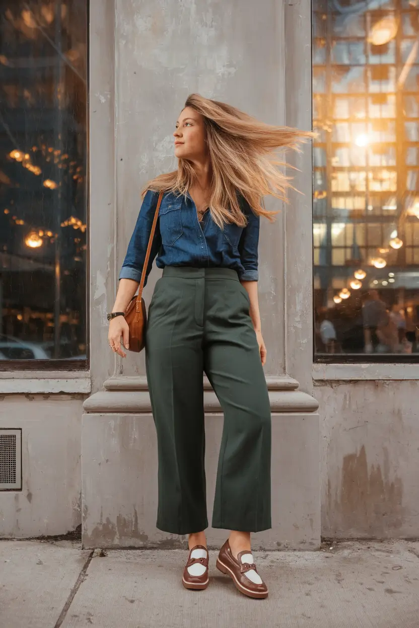 warm fall outfits jeans Semi-Tailored Denim & Evergreen Ease