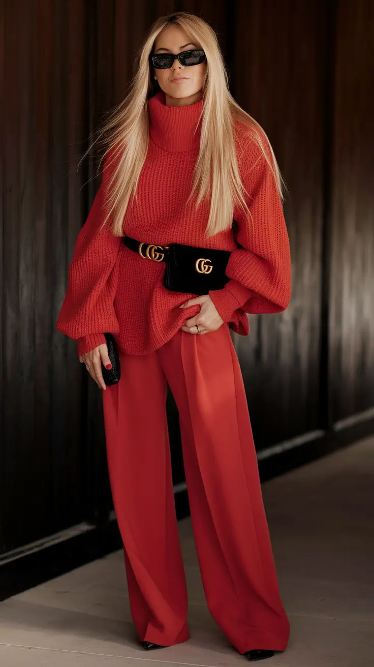 warm fall outfits work Monochrome Power in Fiery Red
