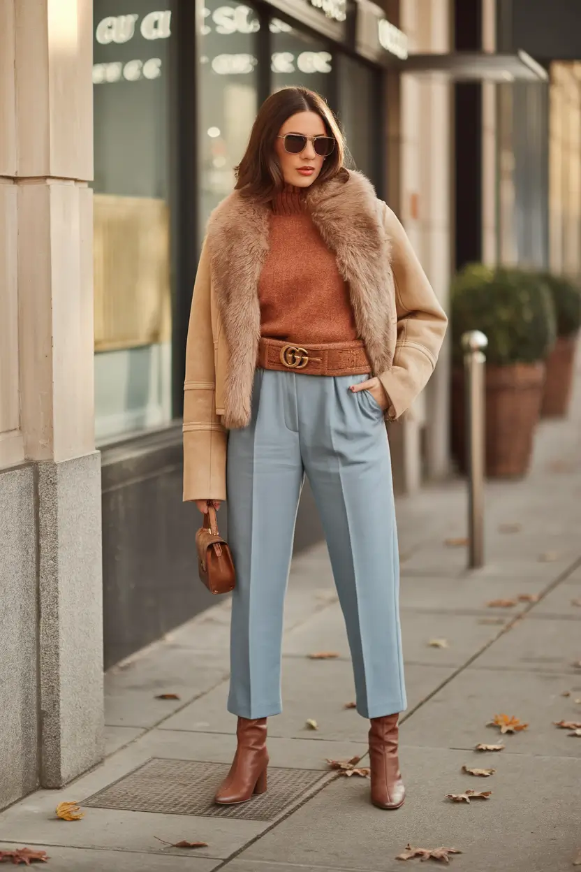 warm fall outfits weather casual Soft Luxe Layers with Cool Contrast