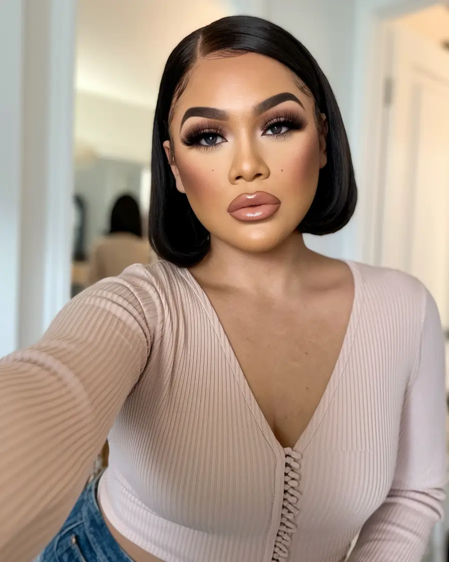 Warm Fall Hair Colors for Latinas in 2025 Mirror-Gloss Jet Bob