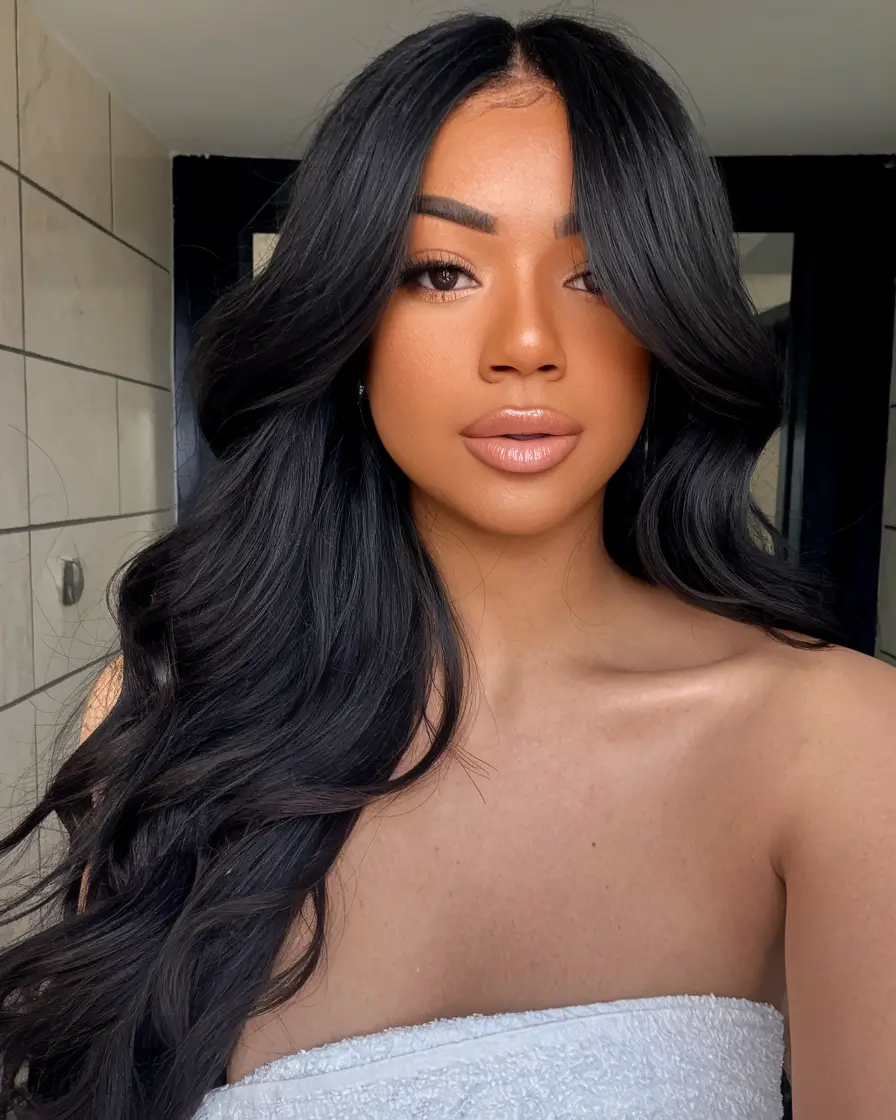 Warm Fall Hair Colors for Latinas in 2025 Jet Black Curtain Glam