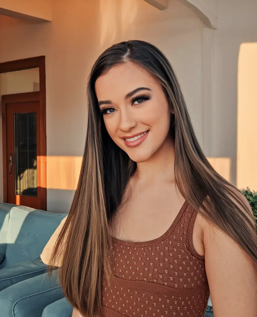 Warm Fall Hair Colors for Latinas in 2025 Mocha Melt on Ultra-Straight Hair