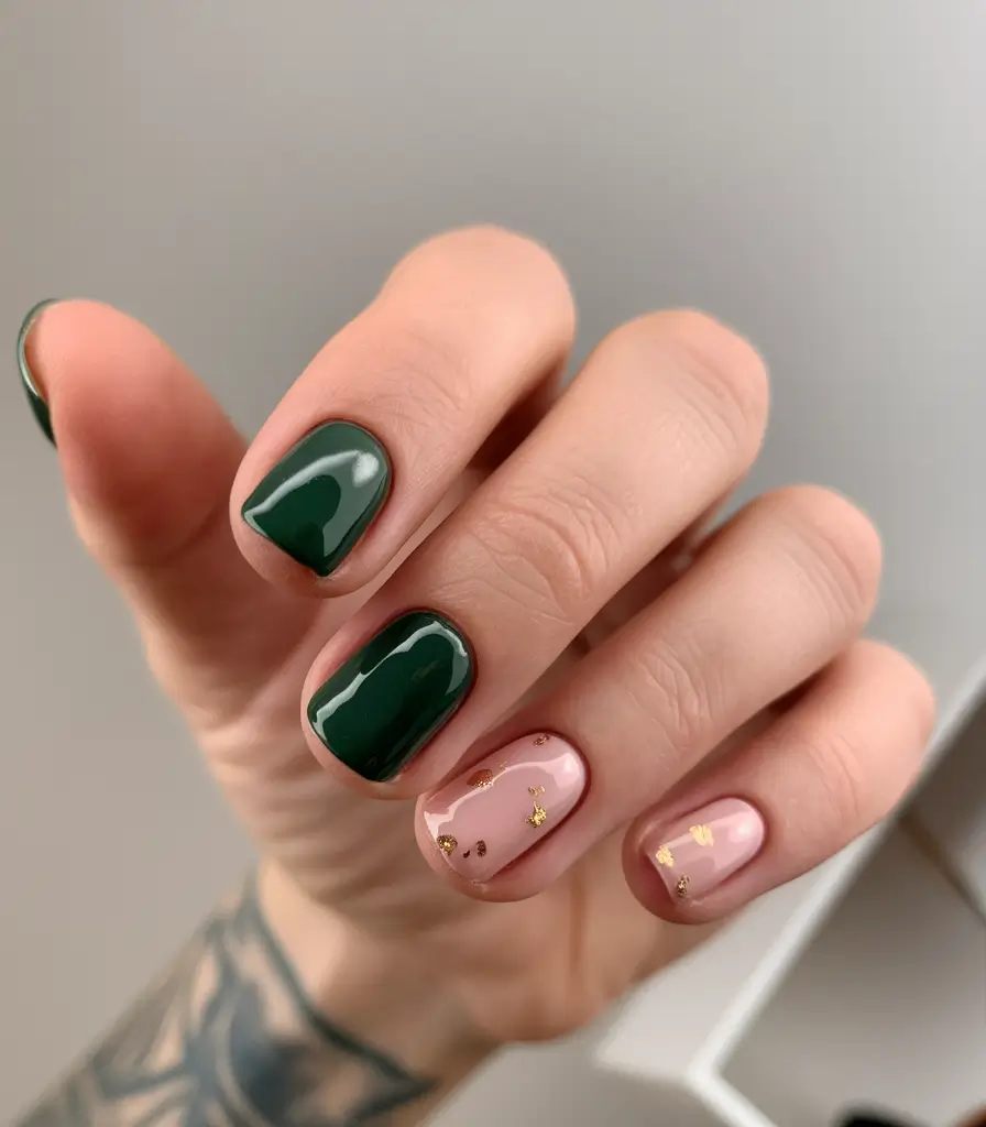 2025 Autumn Nail Designs Olive Green Meets Soft Pink Accents