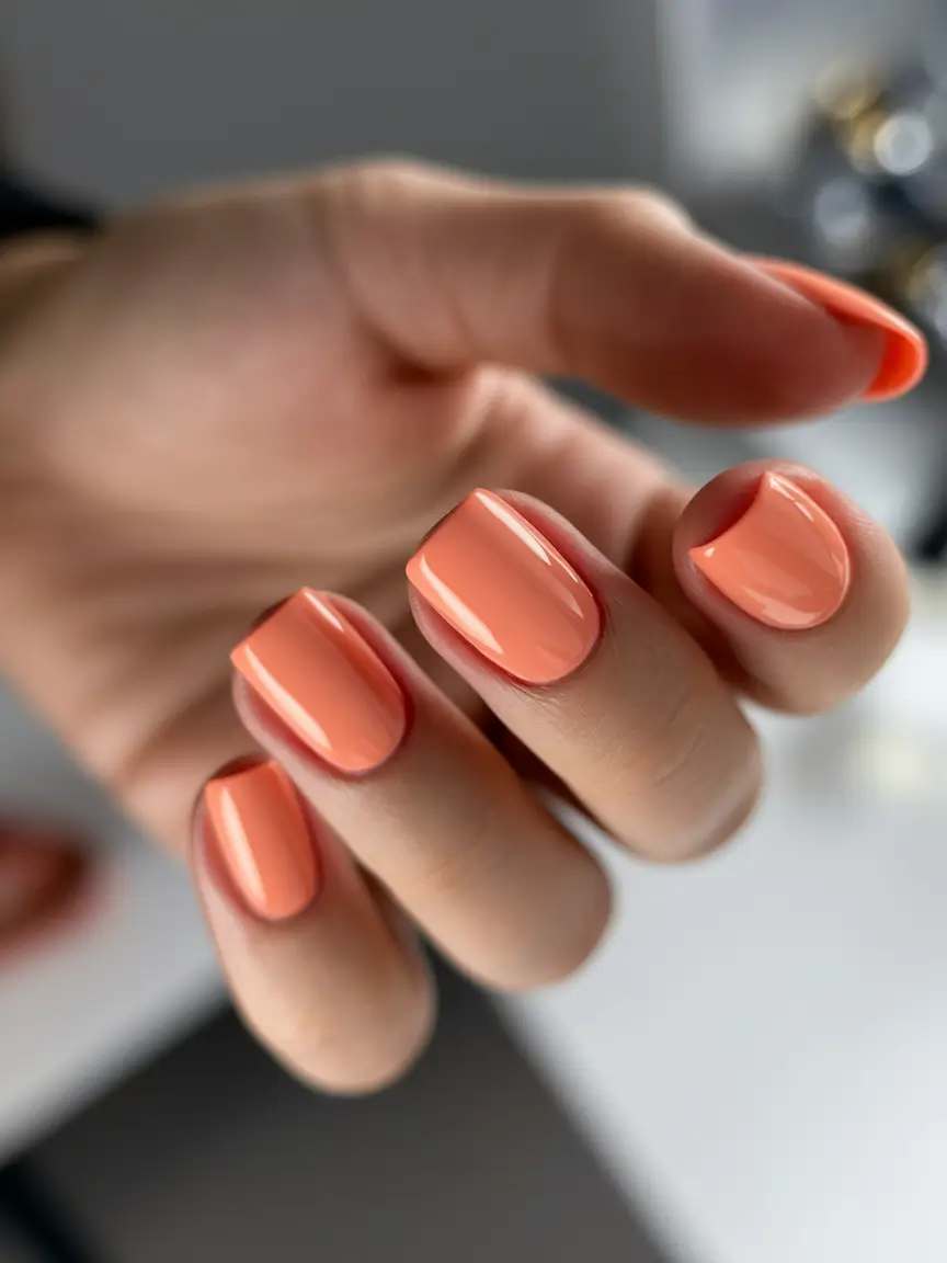 2025 Autumn Nail Designs Peachy Short Square Glow