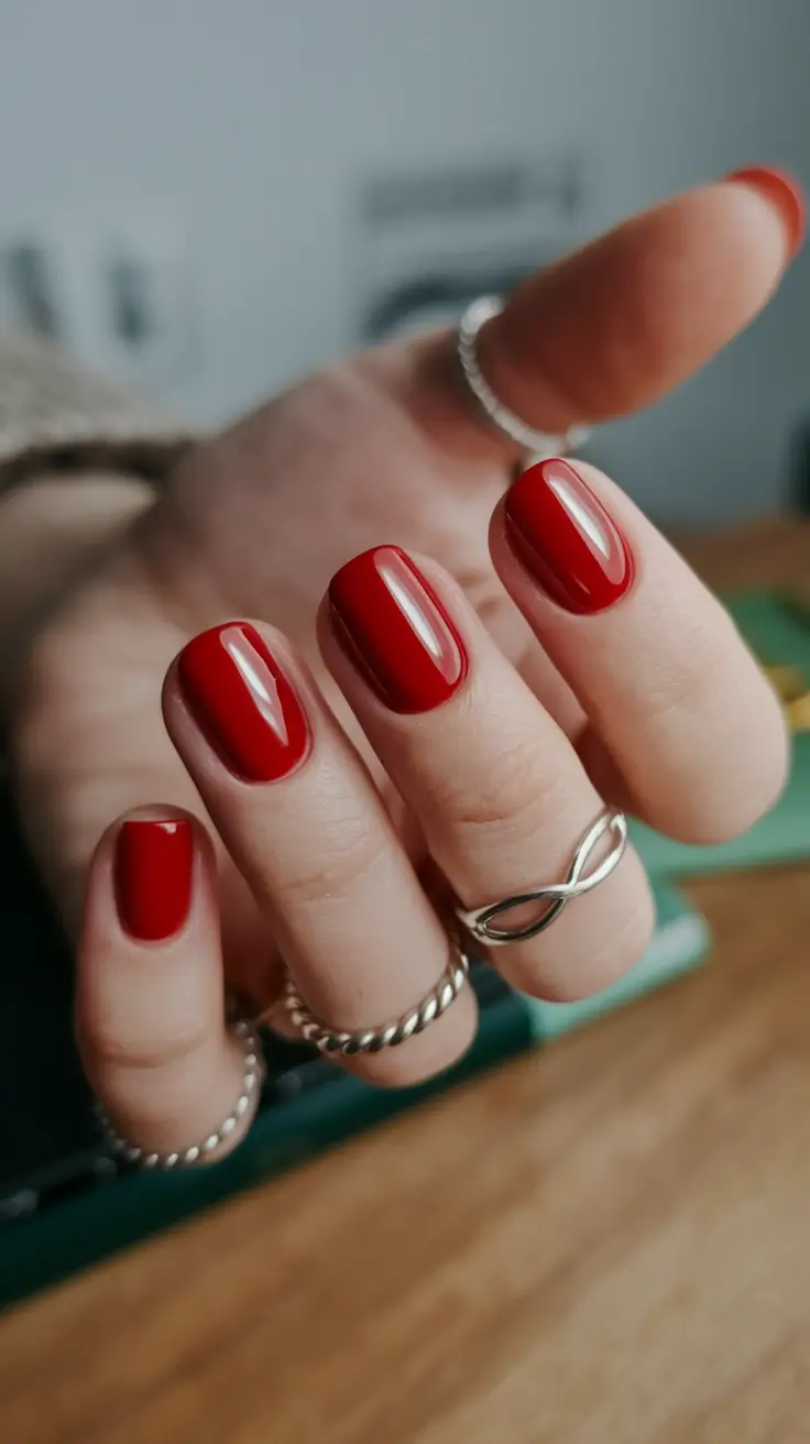 2025 Autumn Nail Designs Classic Cherry Red Shine