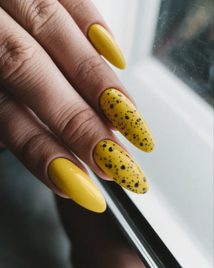 2025 Autumn Nail Designs Mustard Yellow with Speckled Accent