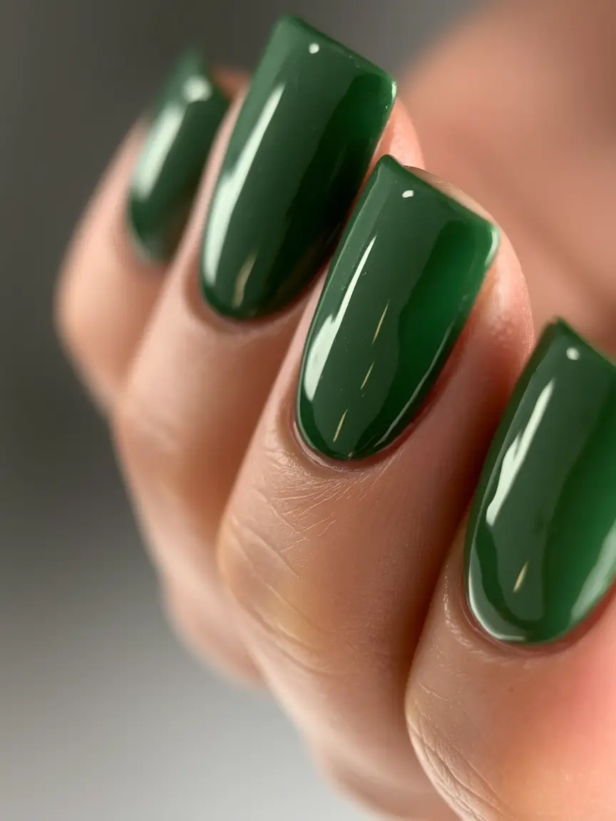 2025 Autumn Nail Designs Deep Olive Green Gloss