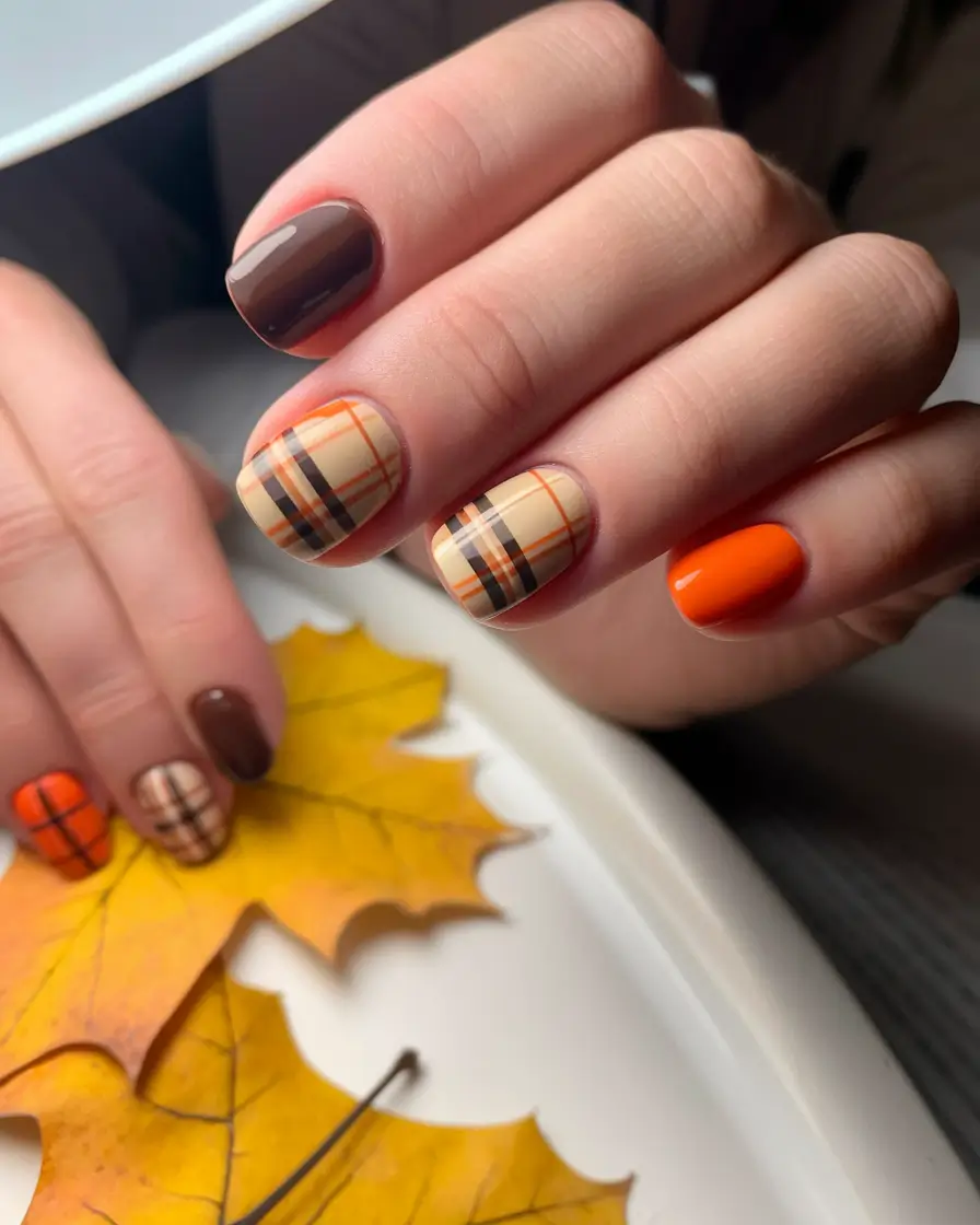 2025 Autumn Nail Designs Autumn Plaid Mix