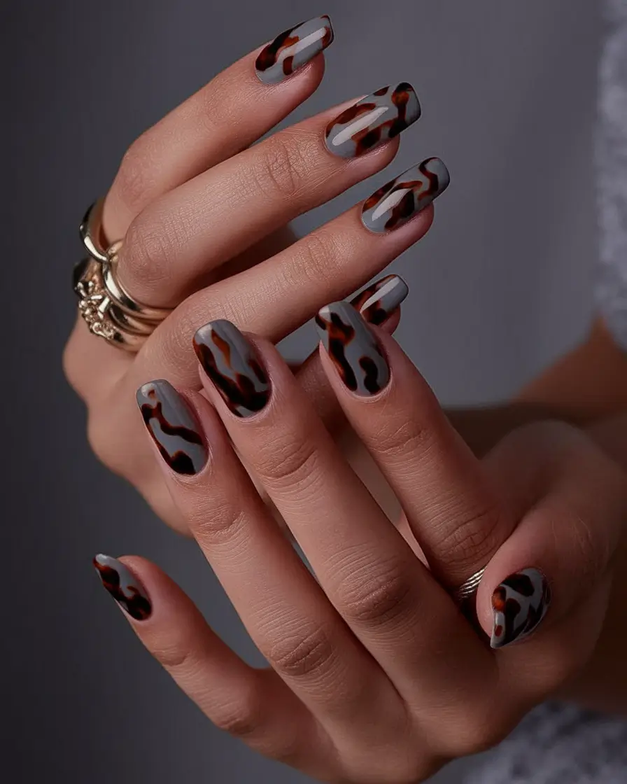 2025 Autumn Nail Designs Matte Leopard in Neutral Grey