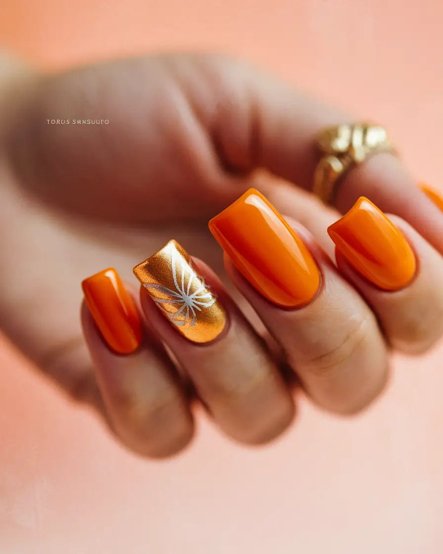 2025 Autumn Nail Designs Golden Pumpkin Glow