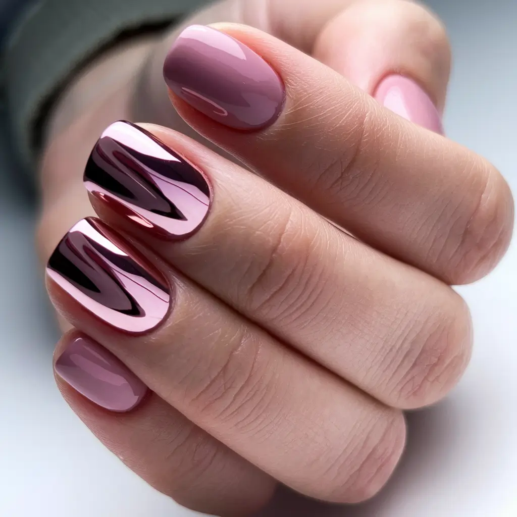 2025 Fall Nail Colors for Medium Skin Blush Pink Chrome Accents