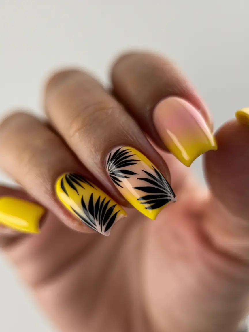 2025 Fall Nail Colors for Medium Skin Golden Sunrise with Tropical Accents