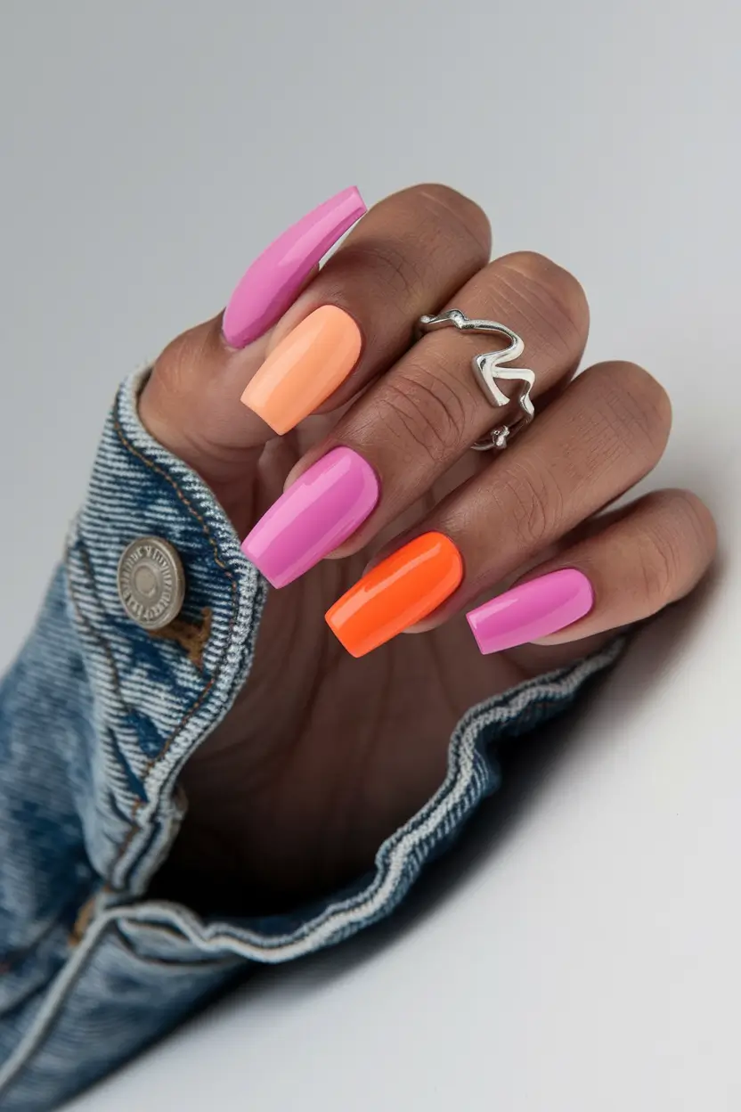 2025 Fall Nail Colors for Medium Skin Electric Sunset Ombre