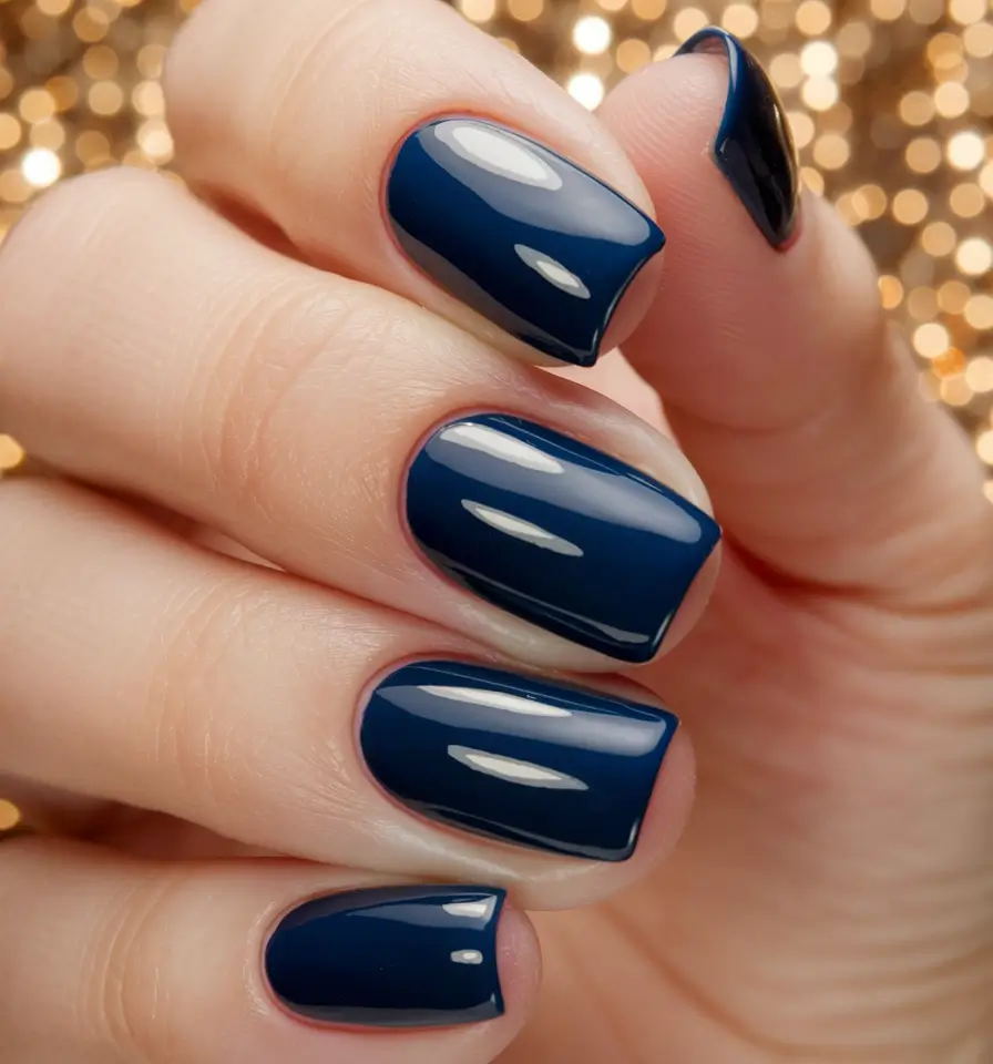 2025 Fall Nail Colors for Medium Skin Midnight Blue Gloss