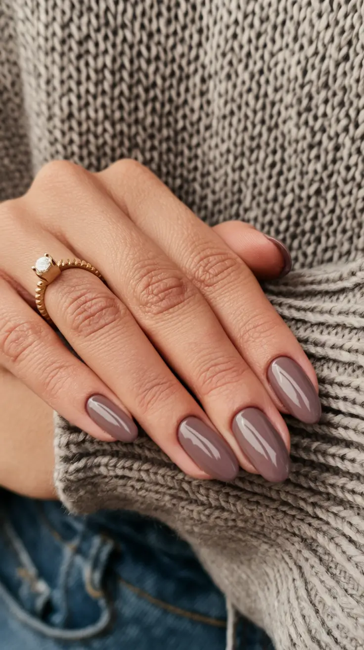 2025 Neutral Fall Nails Classic Glossy Taupe Elegance